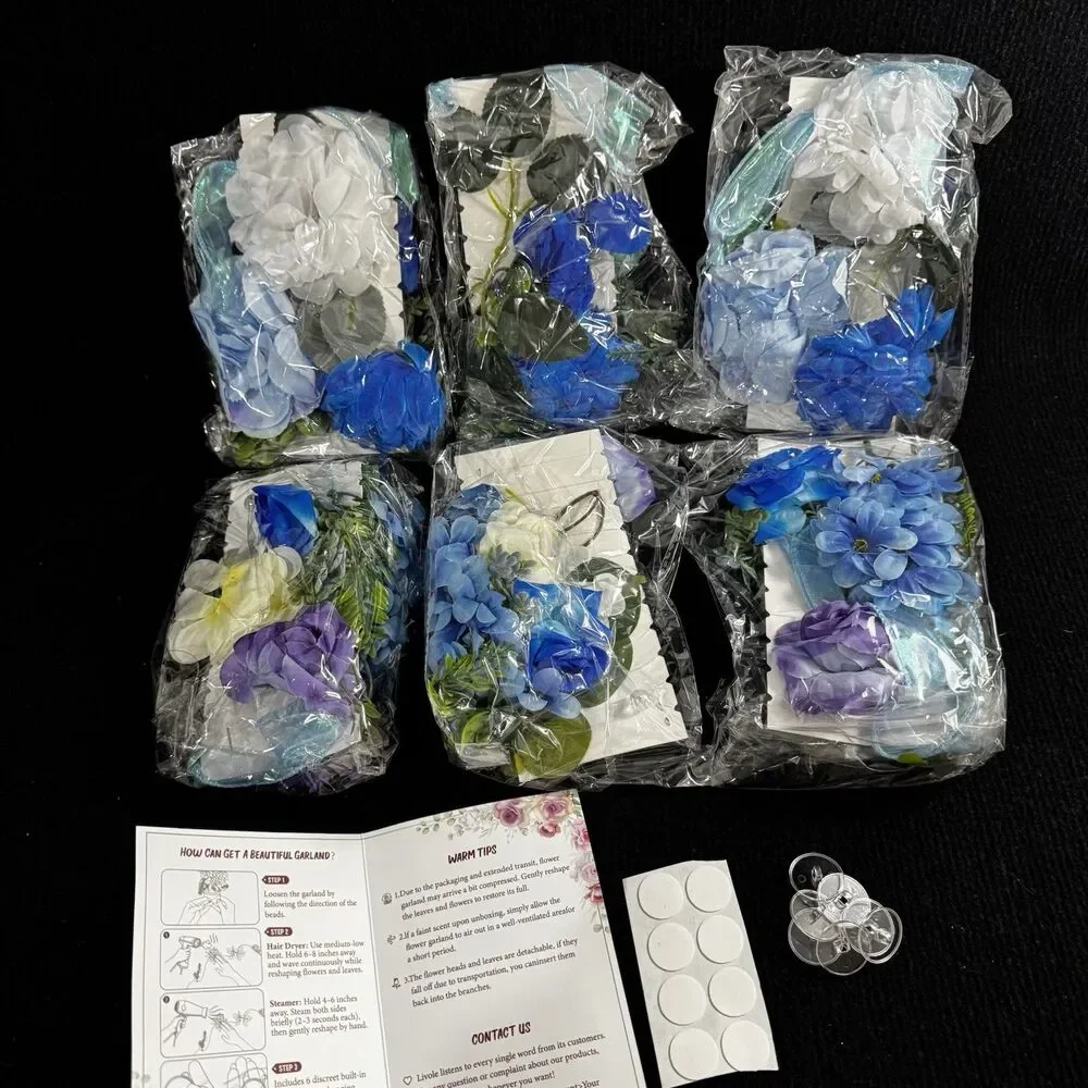 6PCS 36FT Blue Silk Flower Garland Hanging Wildflower Backdrop Wedding Decor